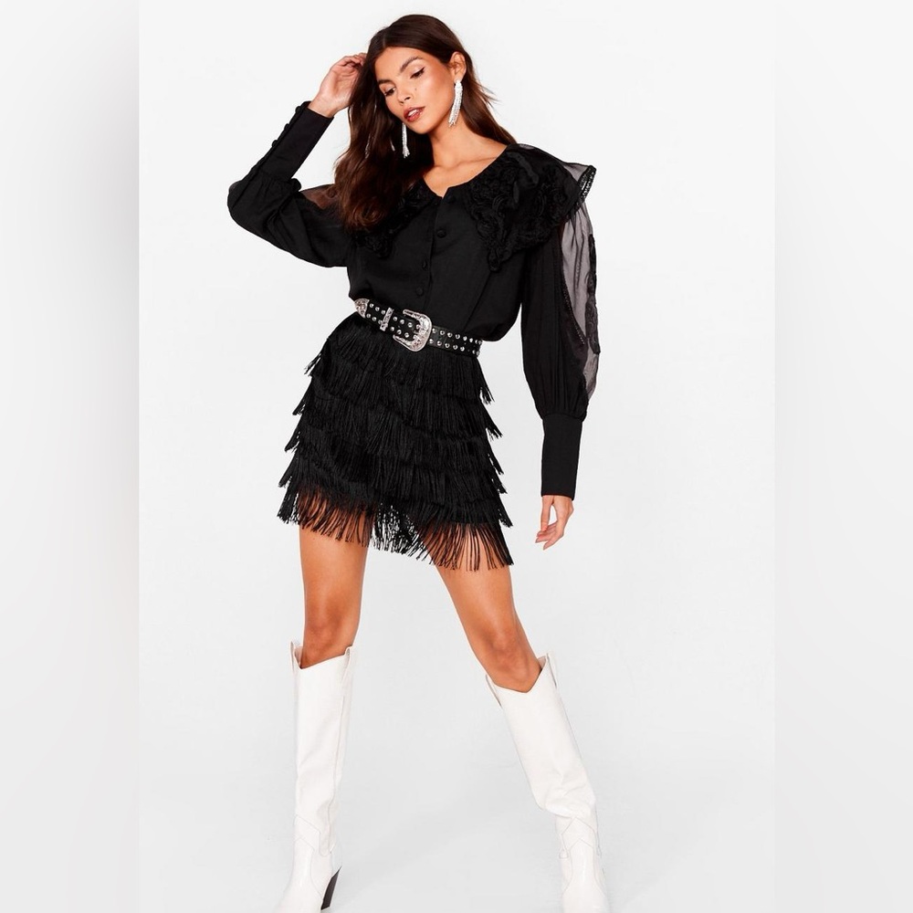 NWT Nasty Gal Fringe Watch Mini Skirt Black Size 2